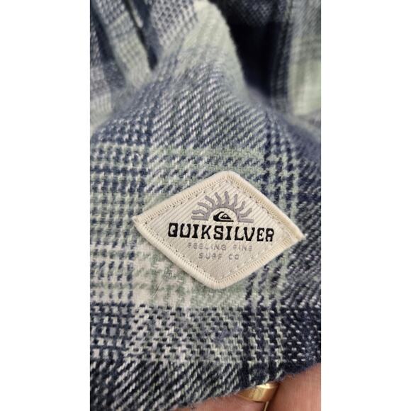Quiksilver Mens Button UpFlannel Hoodie Blue Green Plaid Size Extra Large - Picture 4 of 8